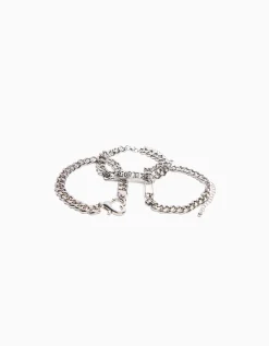 BERSHKA Lot de 3 bracelets chaînes Argent Cheap