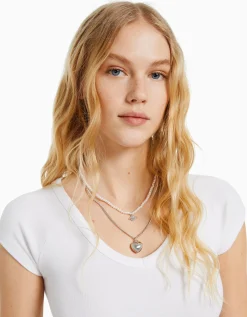 BERSHKA Lot de 4 colliers chaîne Argent Cheap