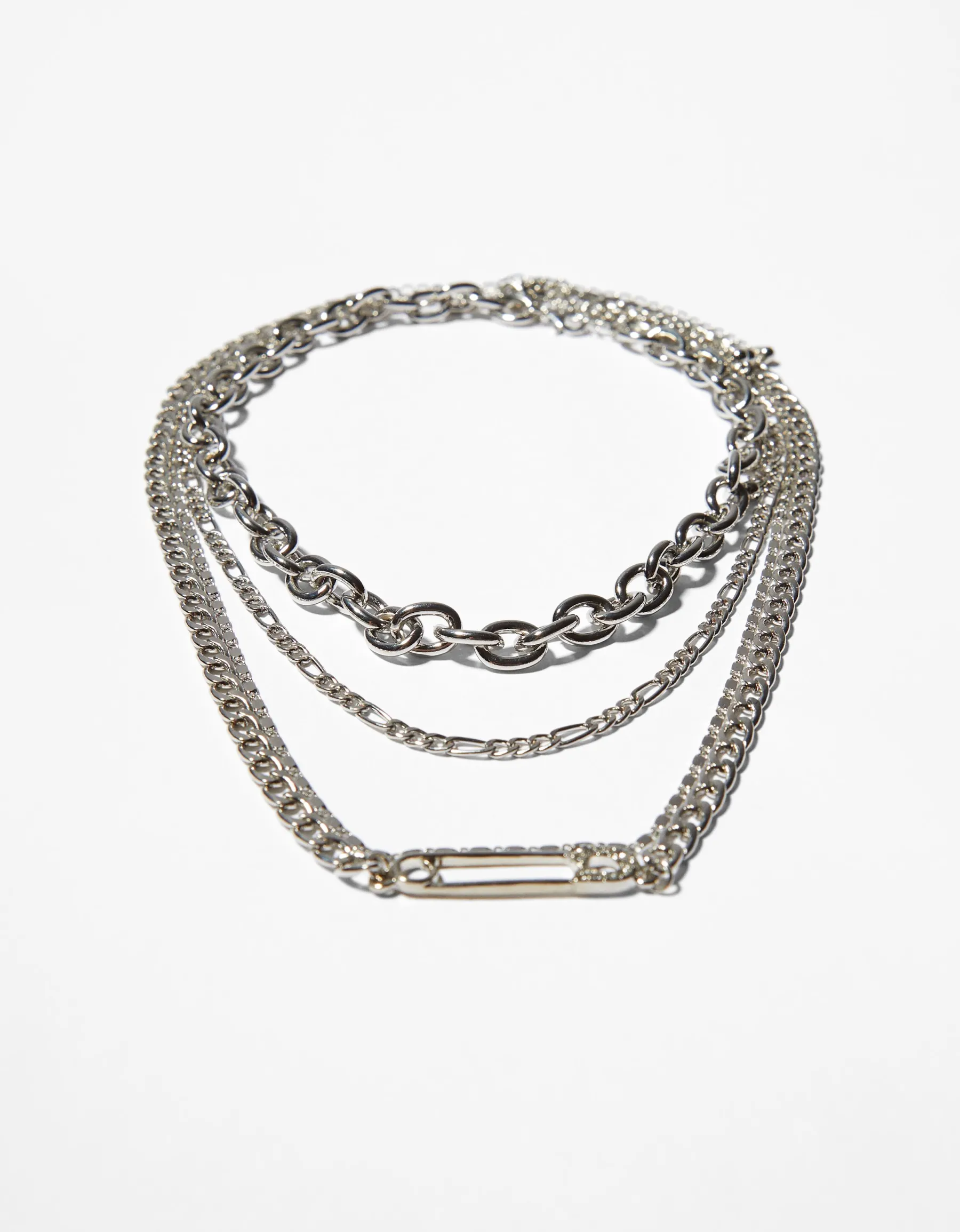 BERSHKA Lot de 4 colliers chaîne Argent Cheap