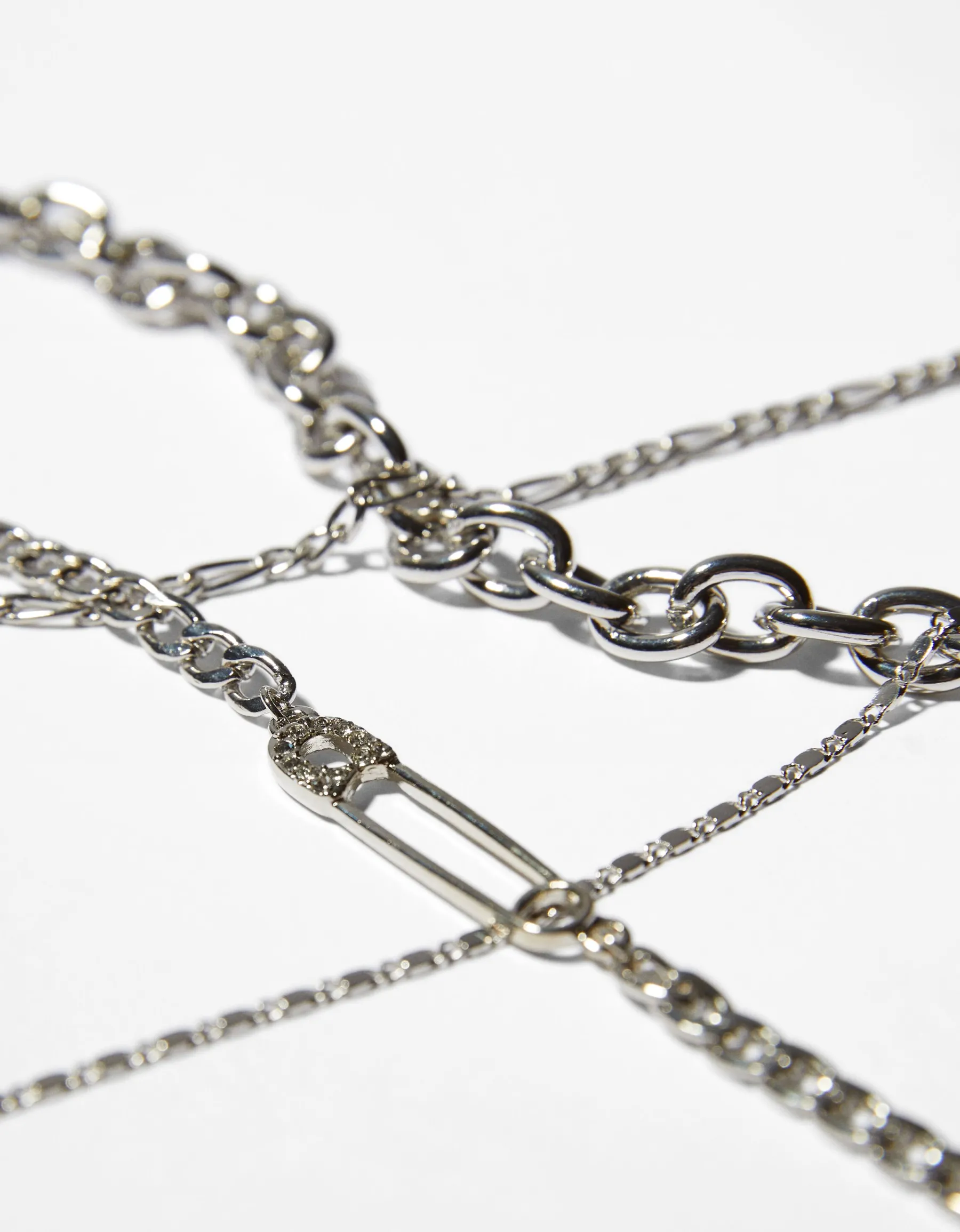 BERSHKA Lot de 4 colliers chaîne Argent Cheap