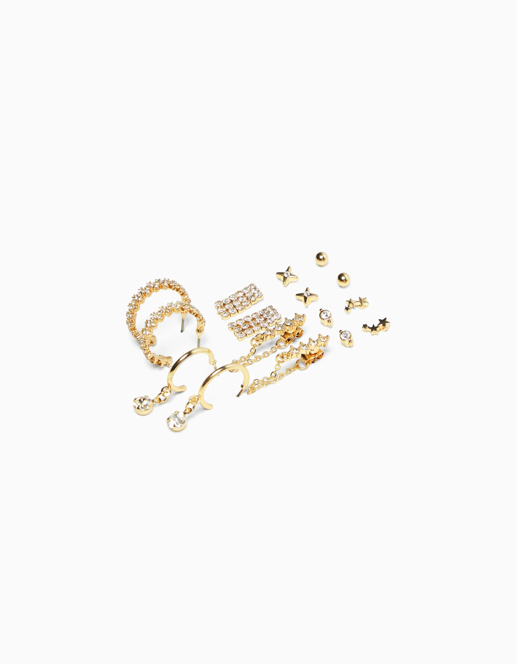 BERSHKA Lot 8 paires de boucles d’eilles anneaux strass Or Shop