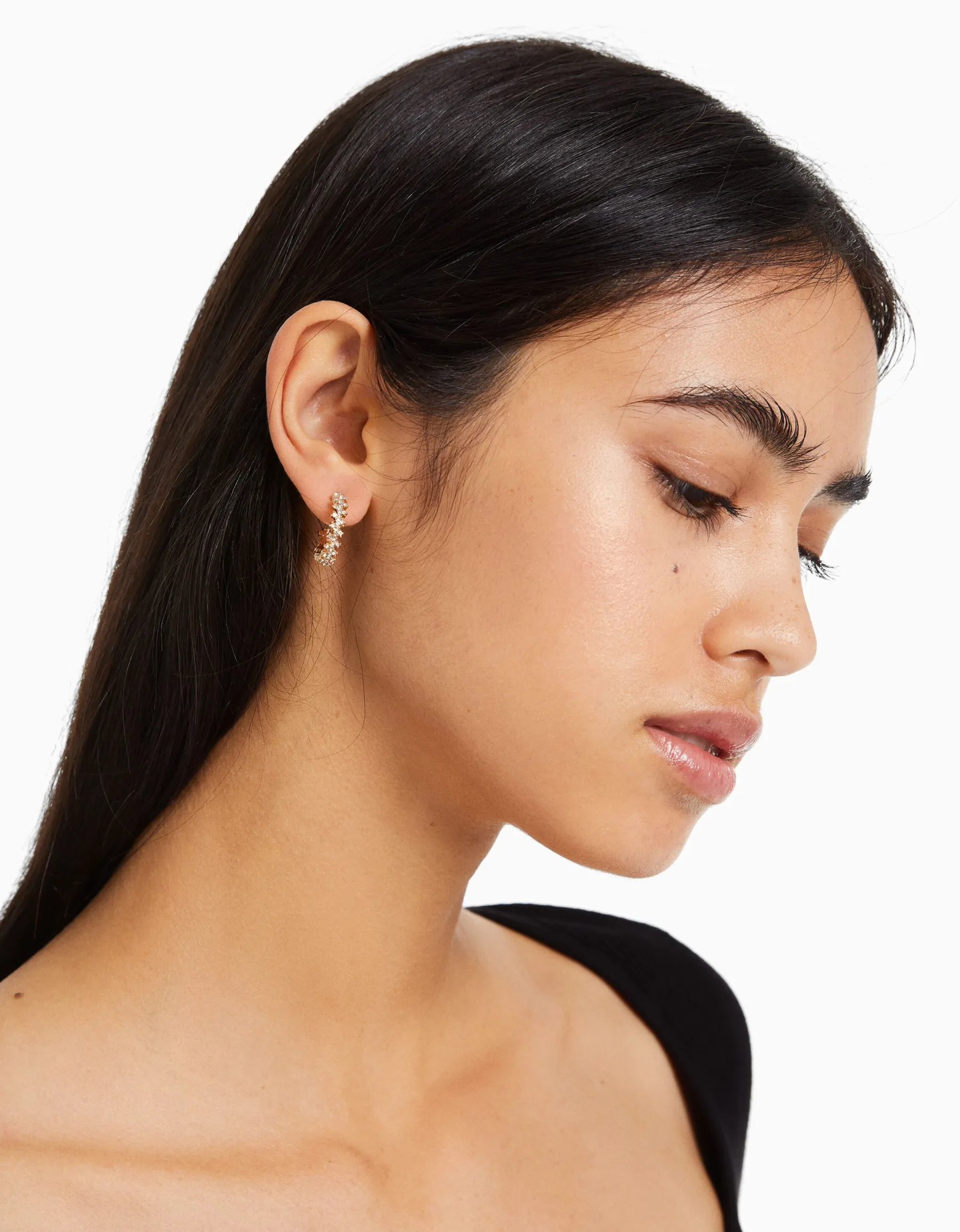 BERSHKA Lot 8 paires de boucles d’eilles anneaux strass Or Shop
