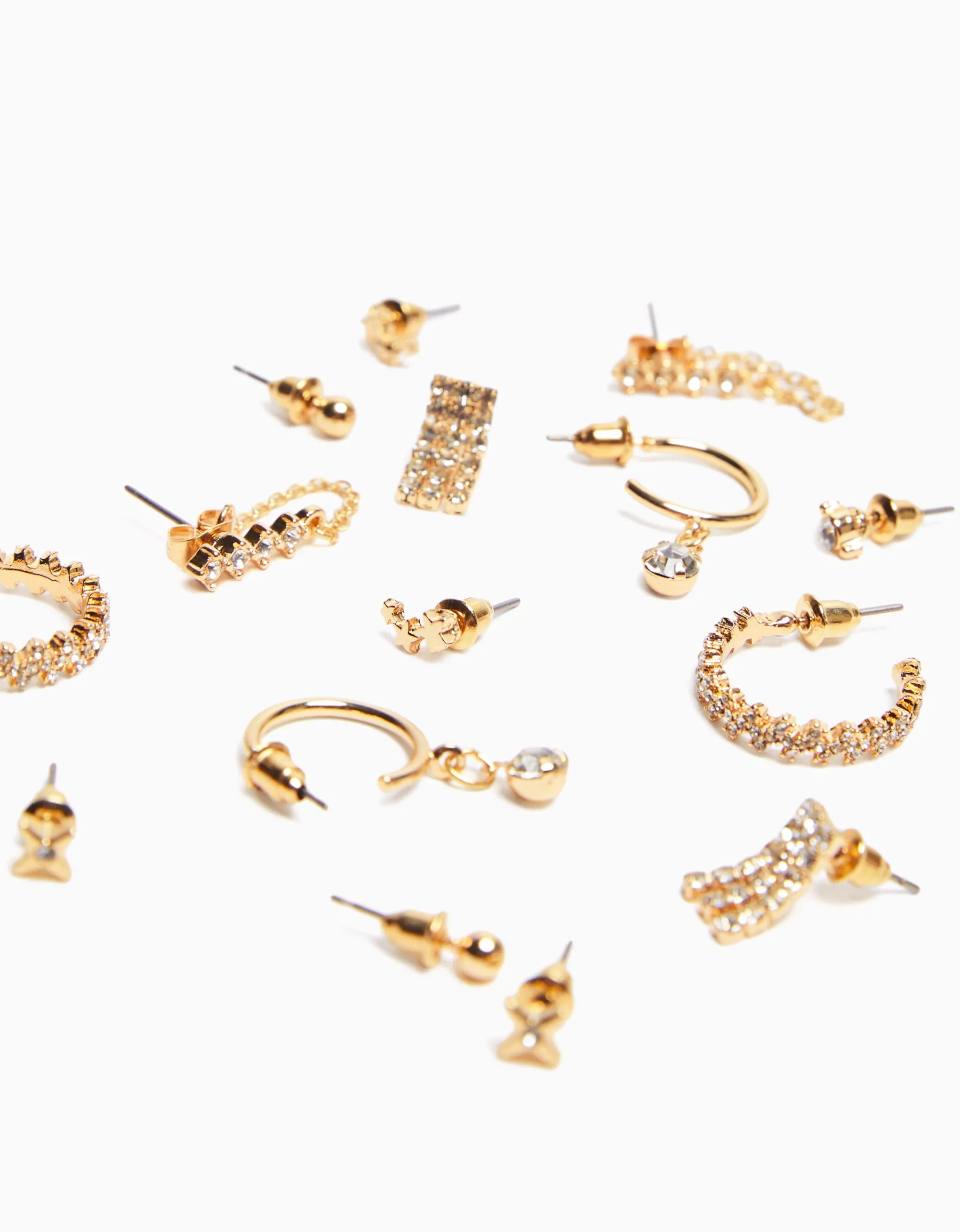 BERSHKA Lot 8 paires de boucles d’eilles anneaux strass Or Shop