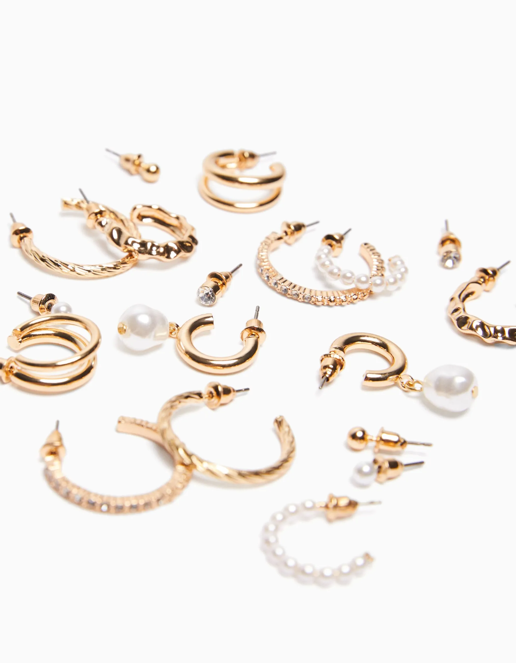 BERSHKA Lot 9 paires de boucles d’eilles anneaux pierres fantaisie Or Sale