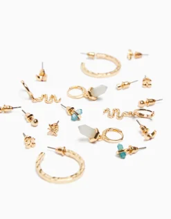 BERSHKA Lot 9 paires de boucles d’eilles serpent Or Cheap
