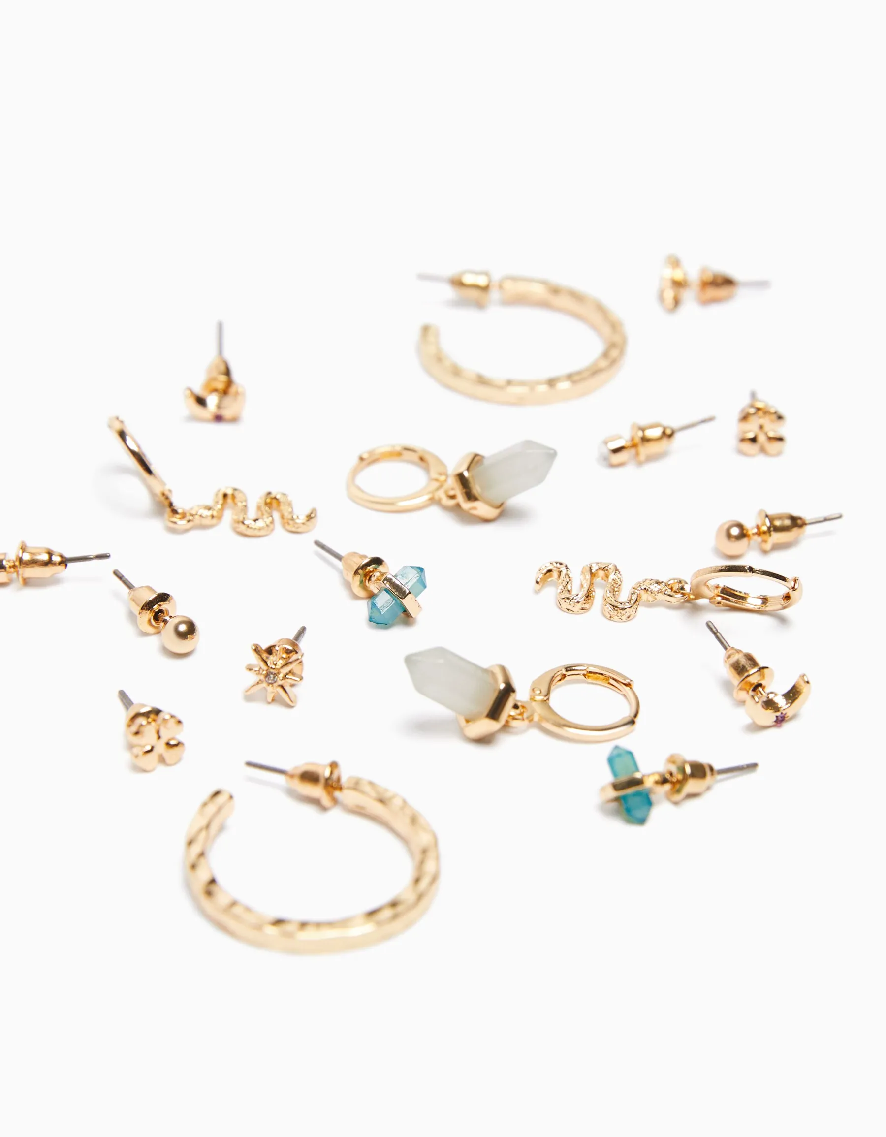 BERSHKA Lot 9 paires de boucles d’eilles serpent Or Cheap