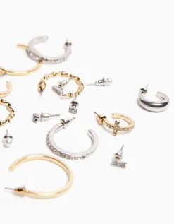BERSHKA Lot 9 paires de boucles d’eilles anneaux strass Or Best Sale