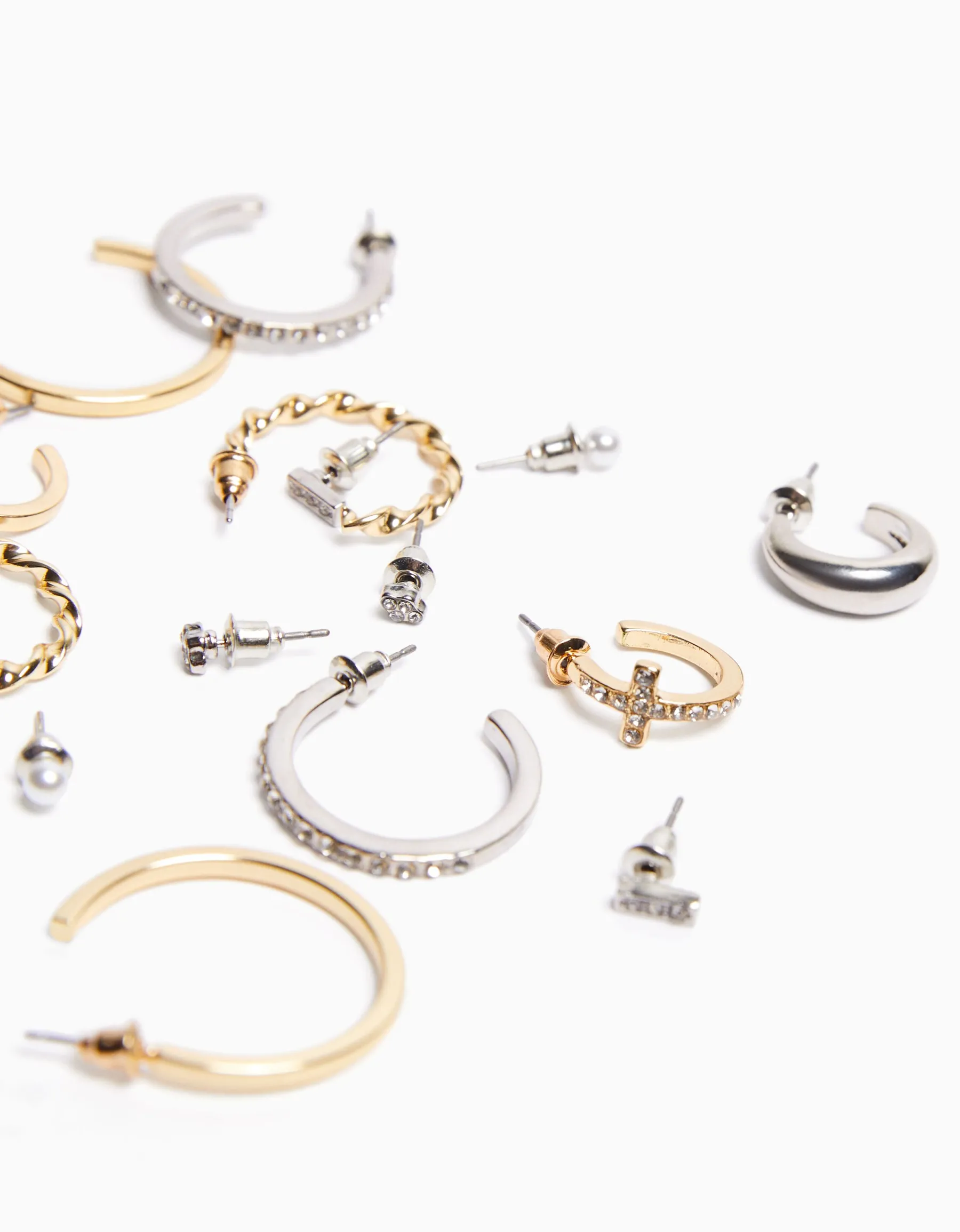 BERSHKA Lot 9 paires de boucles d’eilles anneaux strass Or Best Sale