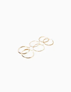 BERSHKA Lot 3 paires de boucles d’eilles créoles fines texturées Or Cheap
