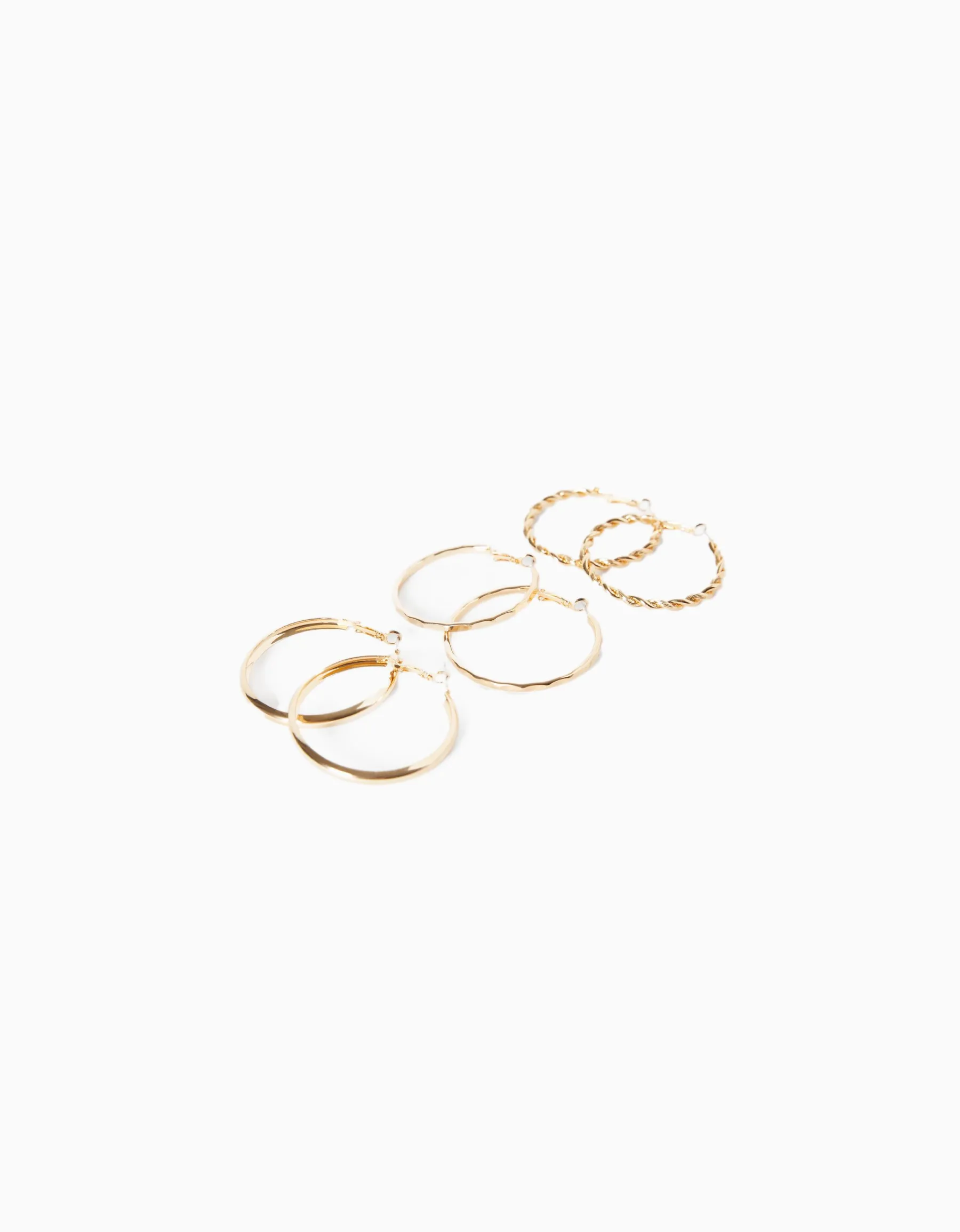 BERSHKA Lot 3 paires de boucles d’eilles créoles fines texturées Or Cheap