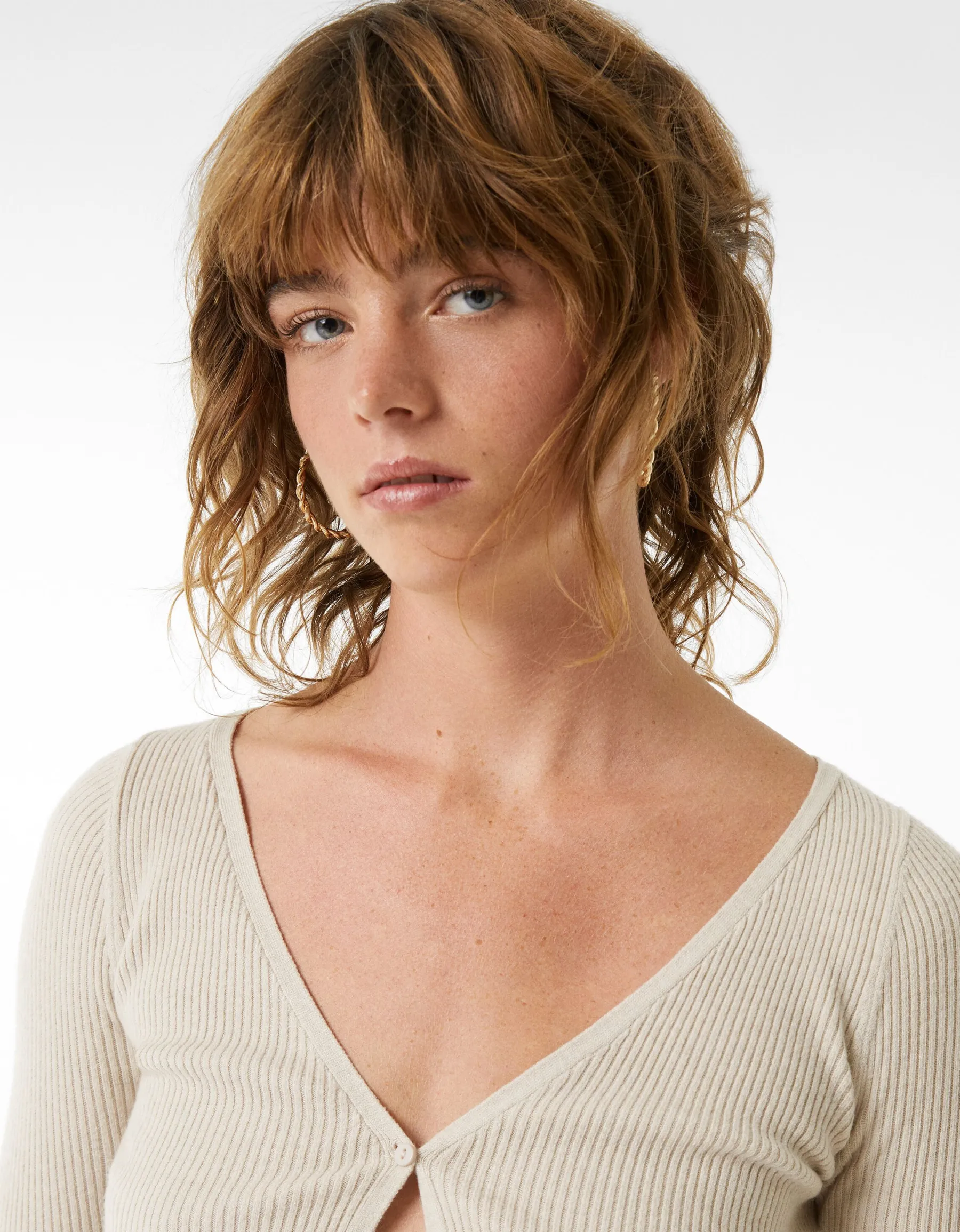BERSHKA Lot 3 paires de boucles d’eilles créoles fines texturées Or Cheap