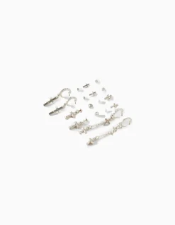 BERSHKA Lot 9 paires de boucles d’oreilles croix Argent Sale