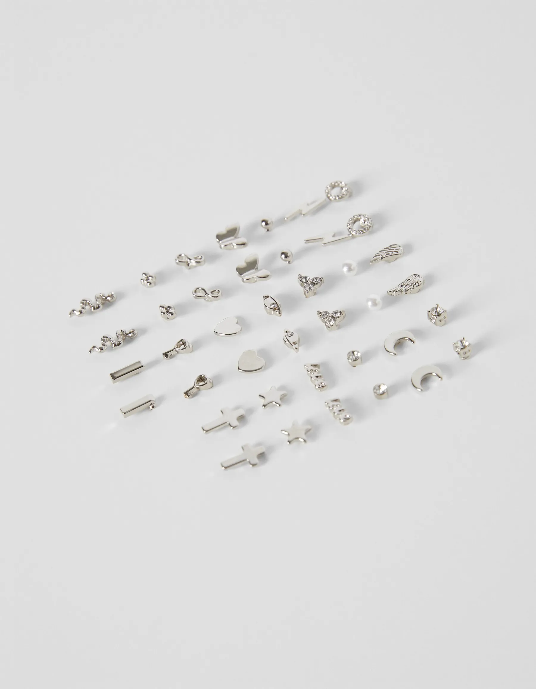 BERSHKA Lot 20 paires de boucles d’oreilles croix papillon Argent Sale