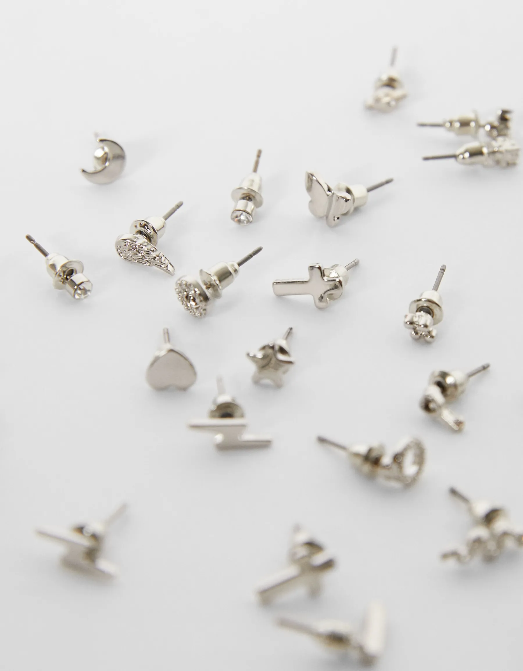 BERSHKA Lot 20 paires de boucles d’oreilles croix papillon Argent Sale