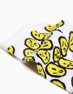 BERSHKA Lot 3 paires de chaussettes imprimées Blanc New