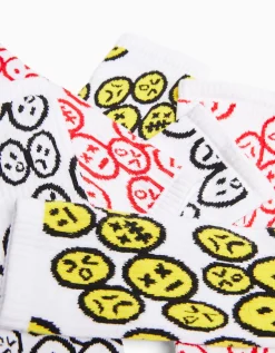 BERSHKA Lot 3 paires de chaussettes imprimées Blanc New
