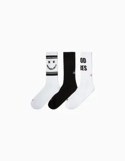 BERSHKA Lot 3 paires de chaussettes imprimées Blanc Best Sale