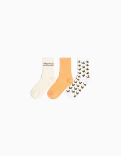 BERSHKA Lot 3 paires de chaussettes imprimées Écru Shop