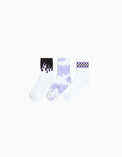 BERSHKA Lot 3 paires de chaussettes imprimées Violet Best Sale