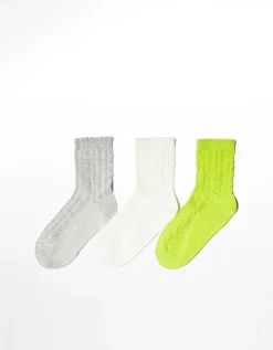 BERSHKA Lot 3 paires de chaussettes texture Lime Outlet