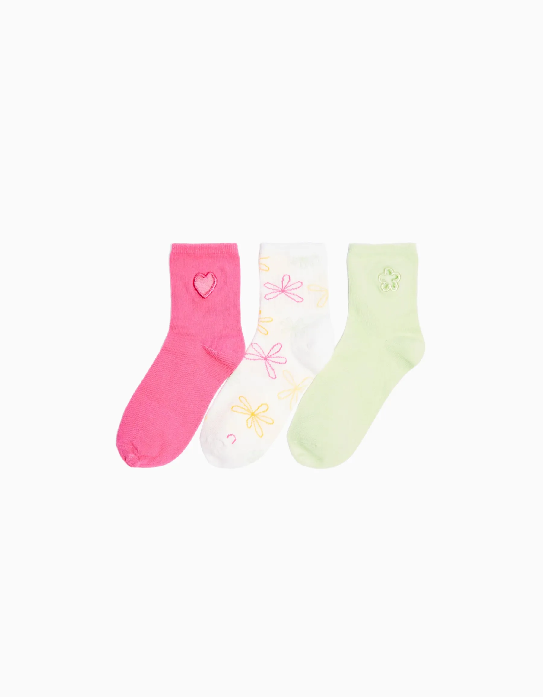BERSHKA Lot 3 paires de chaussettes broderie Fuchsia Online