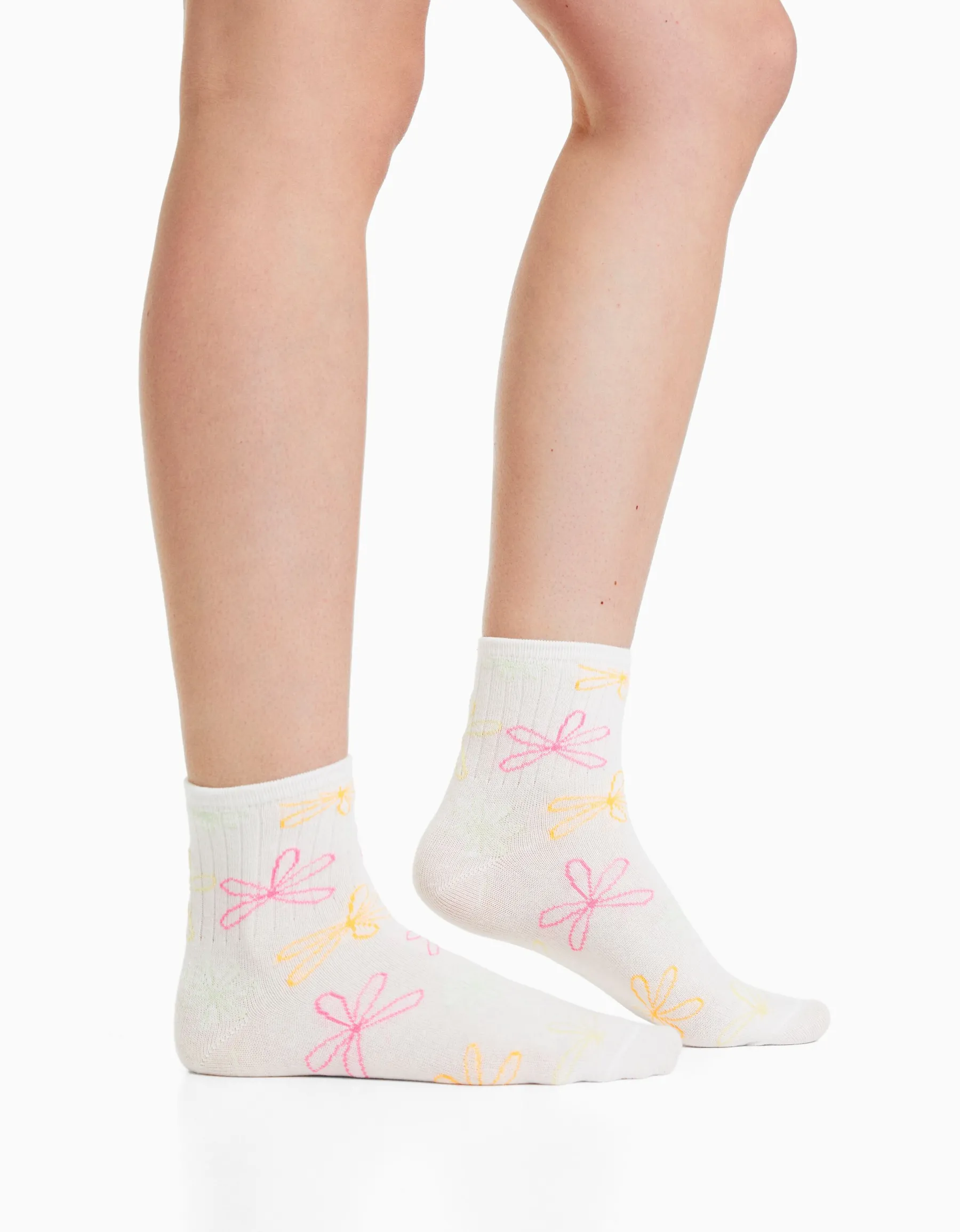 BERSHKA Lot 3 paires de chaussettes broderie Fuchsia Online