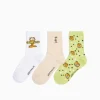 BERSHKA Lot 3 paires de chaussettes brodées Garfield Vert Clearance