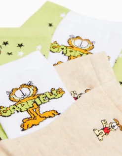 BERSHKA Lot 3 paires de chaussettes brodées Garfield Vert Clearance