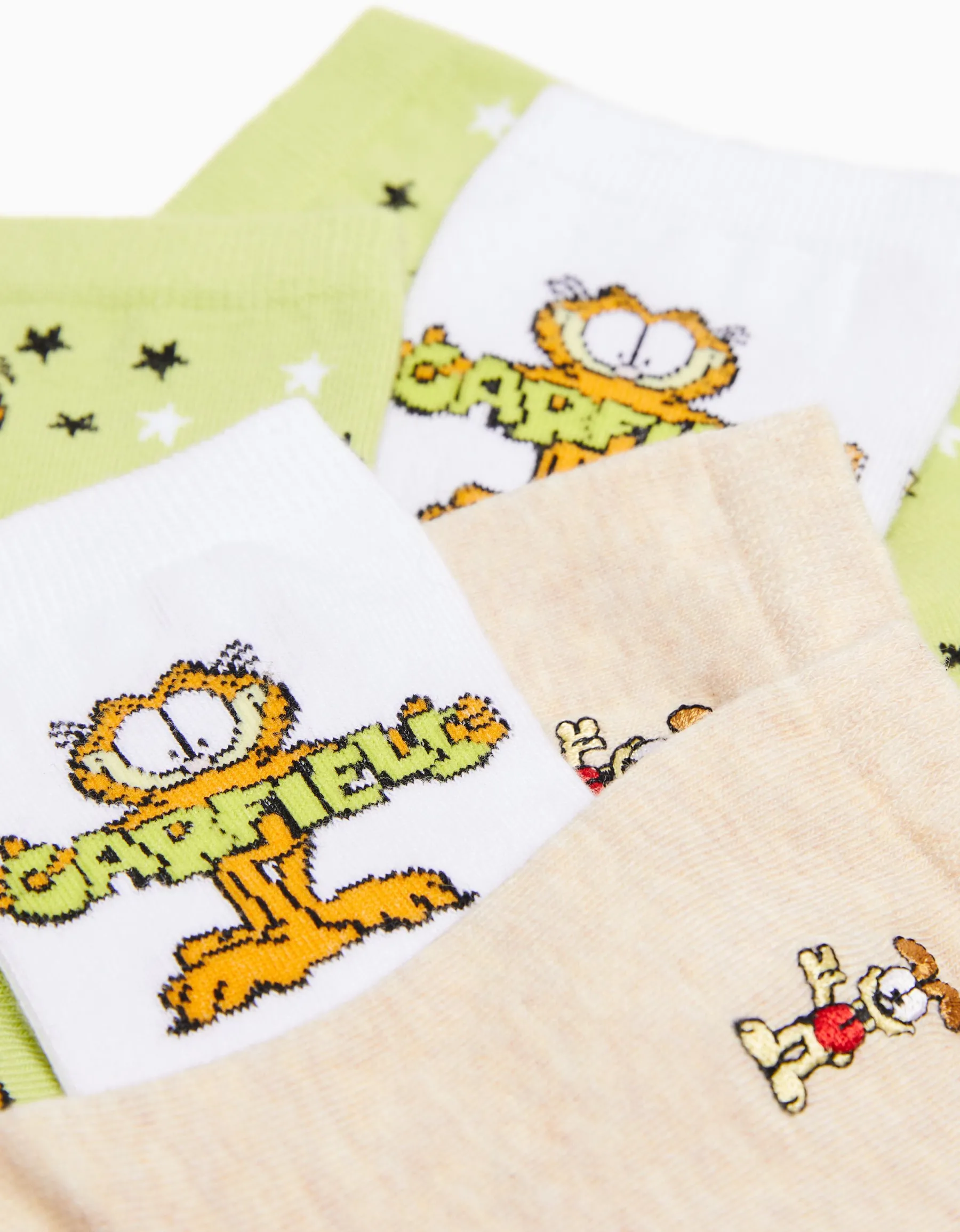 BERSHKA Lot 3 paires de chaussettes brodées Garfield Vert Clearance