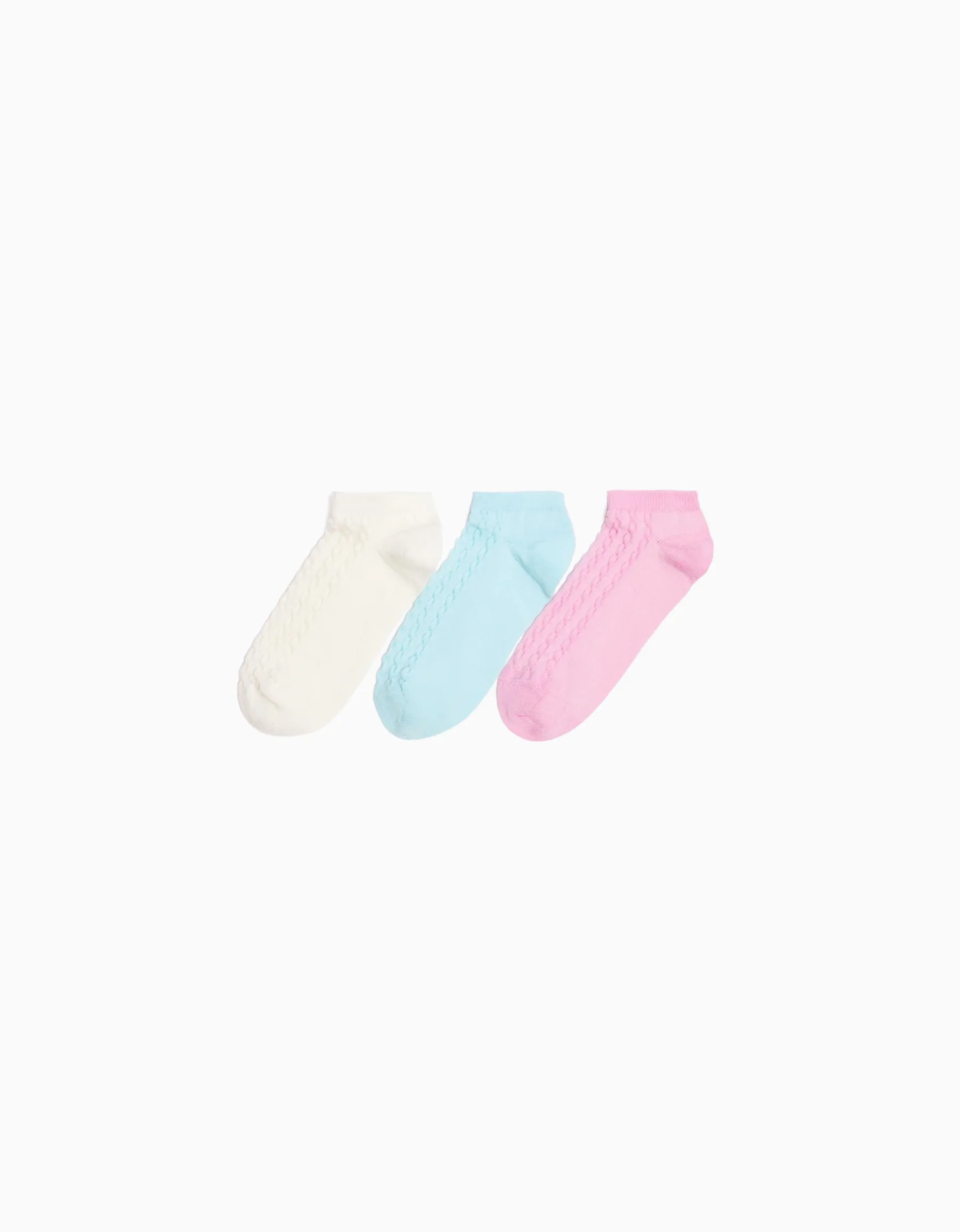BERSHKA Lot 3 socquettes texturées Bleu clair Outlet