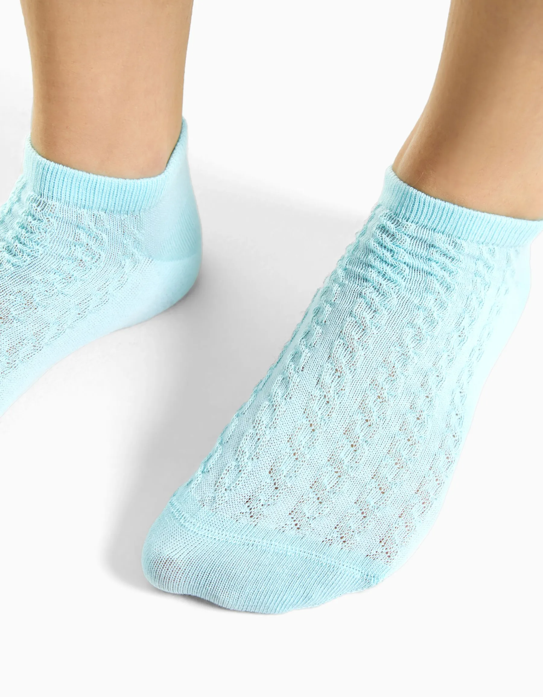 BERSHKA Lot 3 socquettes texturées Bleu clair Outlet