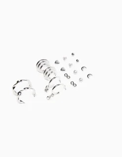 BERSHKA Lot sw 9 paires de boucles d'oreilles minimal Argent Flash Sale