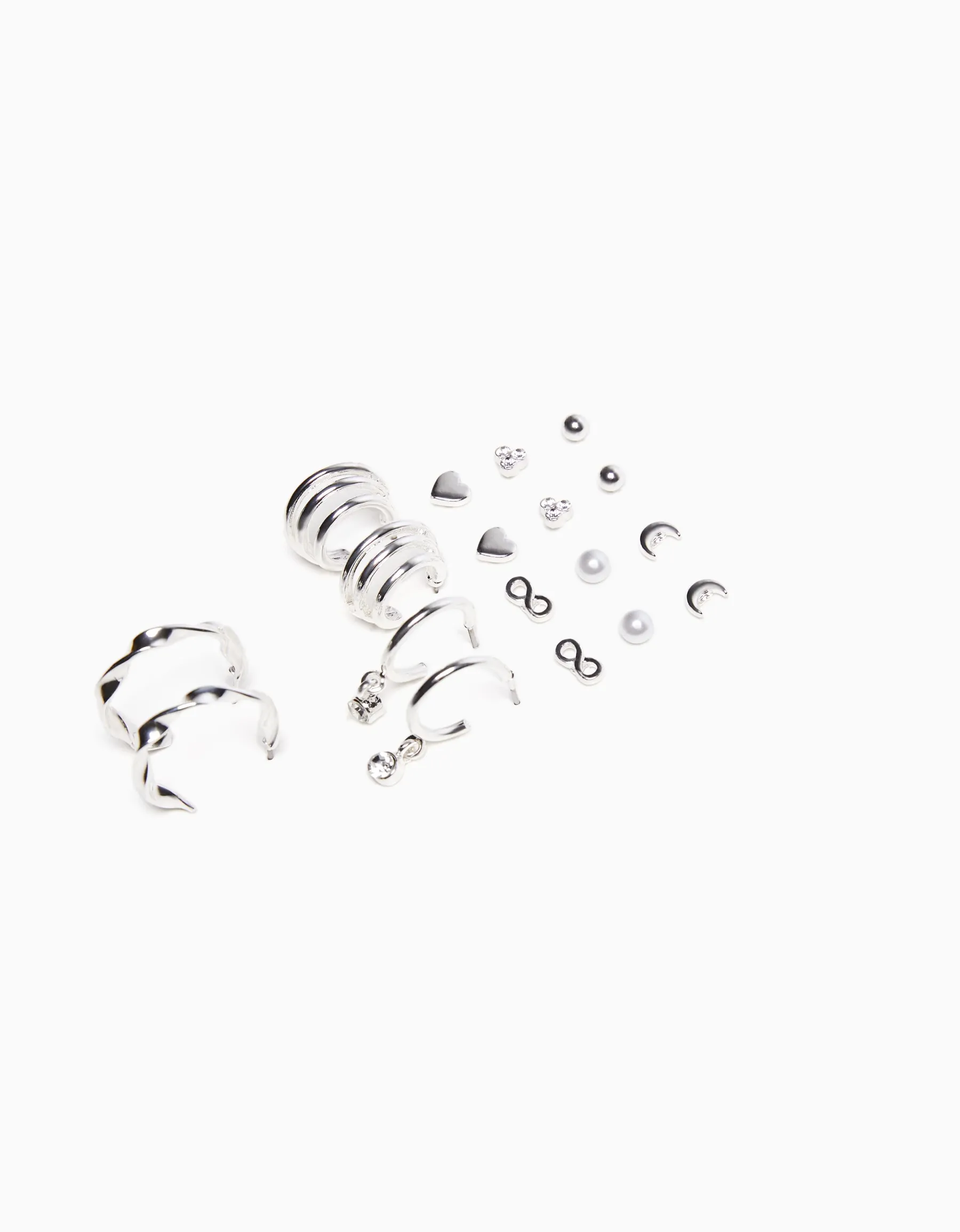 BERSHKA Lot sw 9 paires de boucles d'oreilles minimal Argent Flash Sale