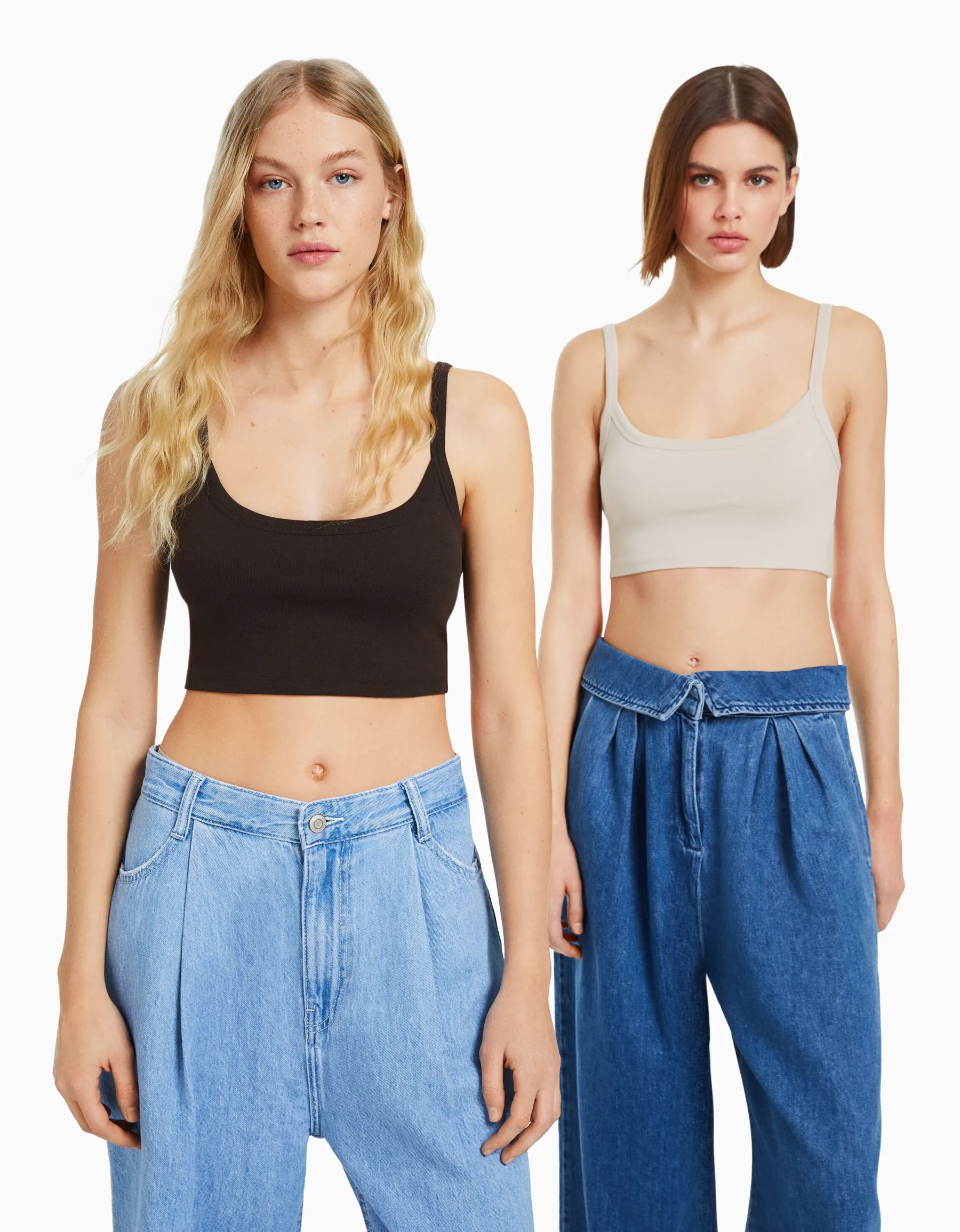 BERSHKA Lot 2 T-shirts cropped bretelles larges Multicouleur New