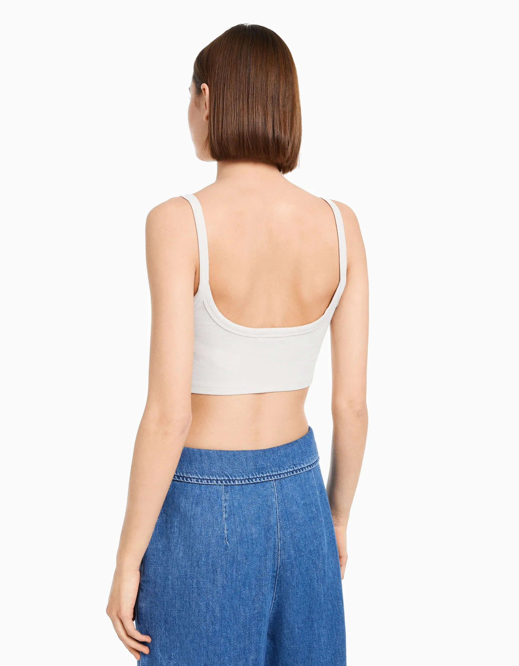 BERSHKA Lot 2 T-shirts cropped bretelles larges Multicouleur New