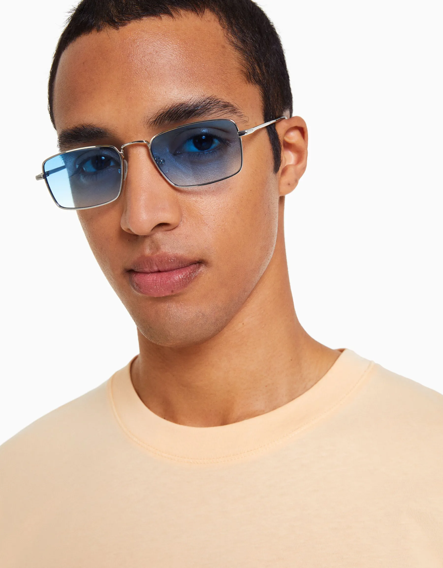 BERSHKA Lunettes de soleil carrées Bleu Cheap