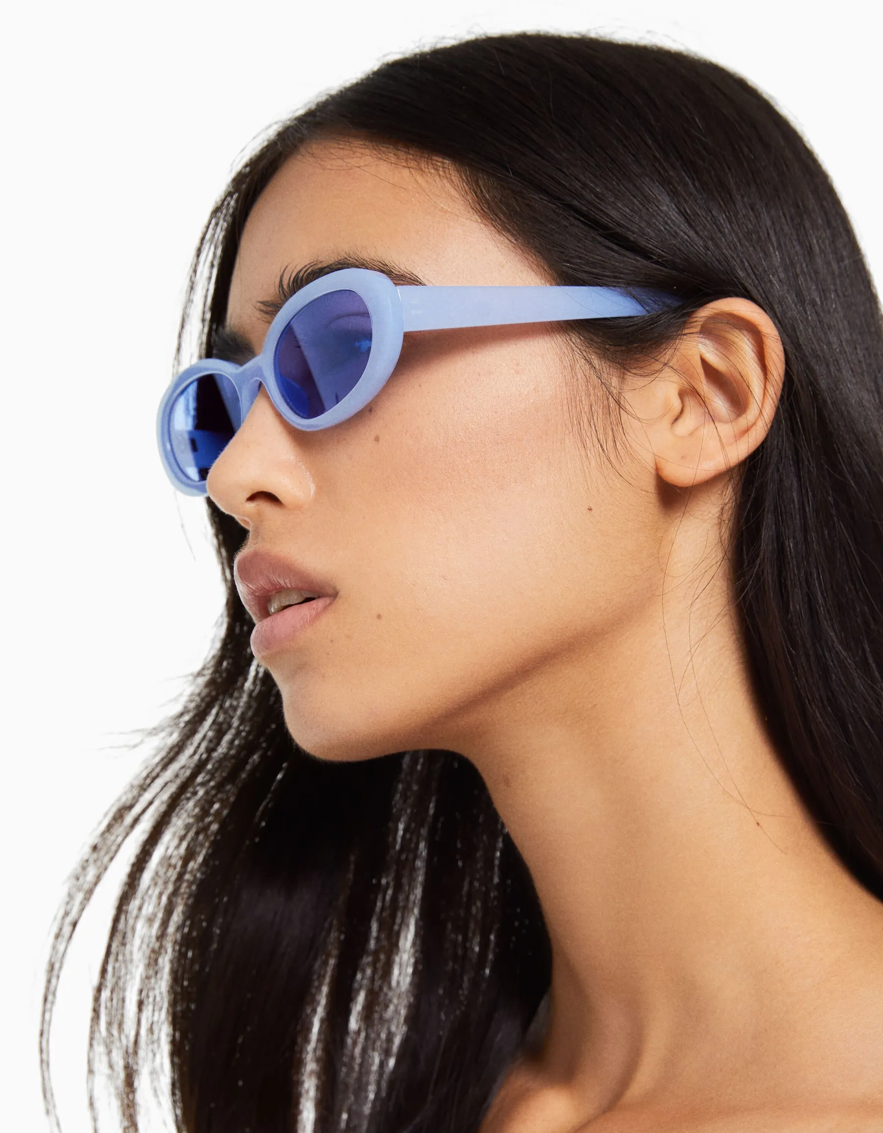 BERSHKA Lunettes de soleil ovales colorées Bleu Cheap