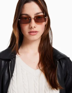 BERSHKA Lunettes rectangulaires sans monture Marron Shop