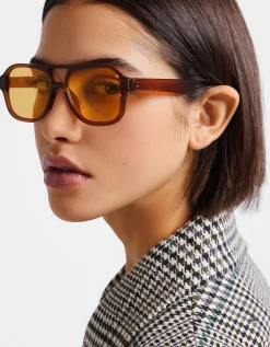 BERSHKA Lunettes rétro imitation écaille Marron Flash Sale