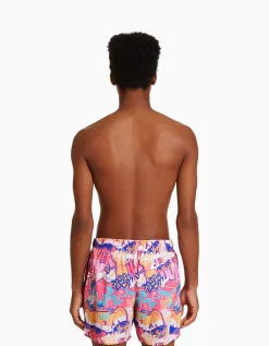BERSHKA Maillot de bain imprimé graffiti Fuchsia Cheap