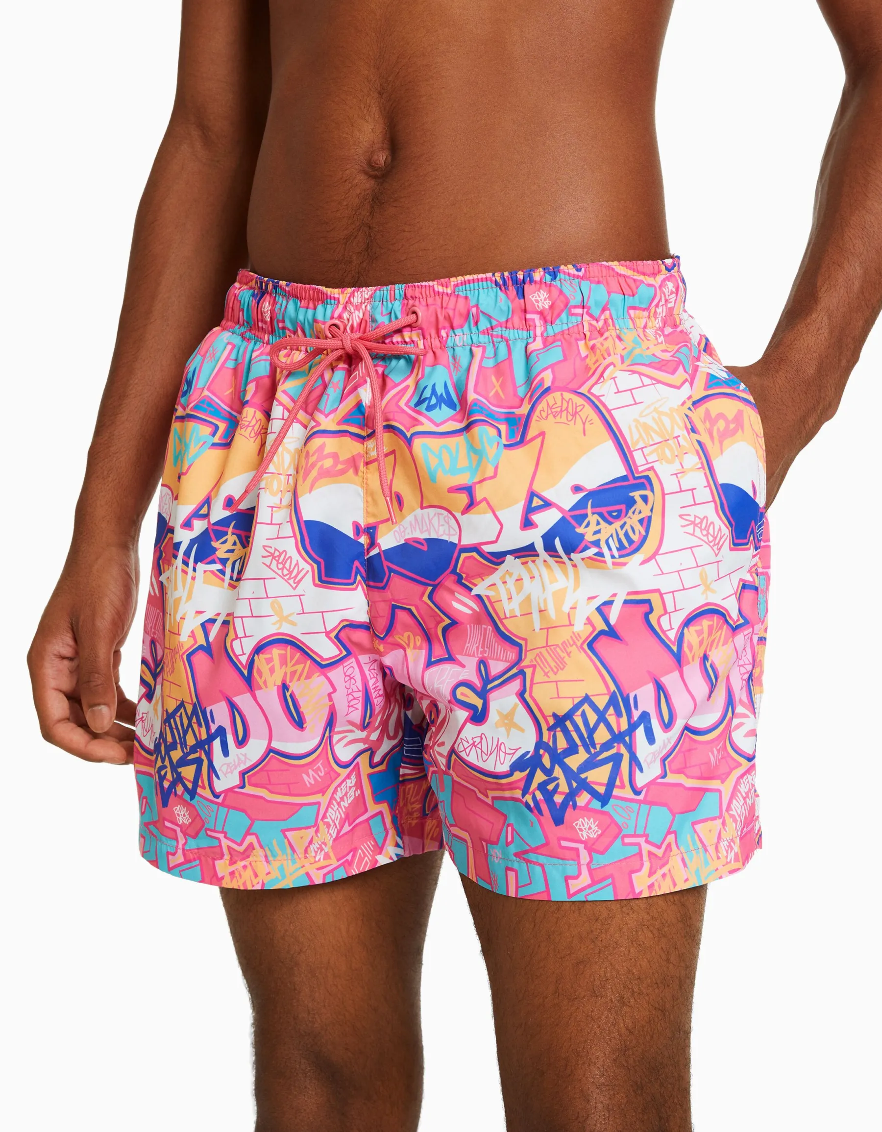 BERSHKA Maillot de bain imprimé graffiti Fuchsia Cheap