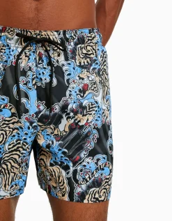 BERSHKA Maillot de bain imprimé tigre Noir Online