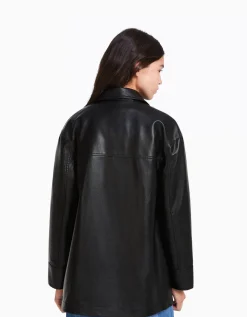 BERSHKA Manteau court similicuir Noir Sale