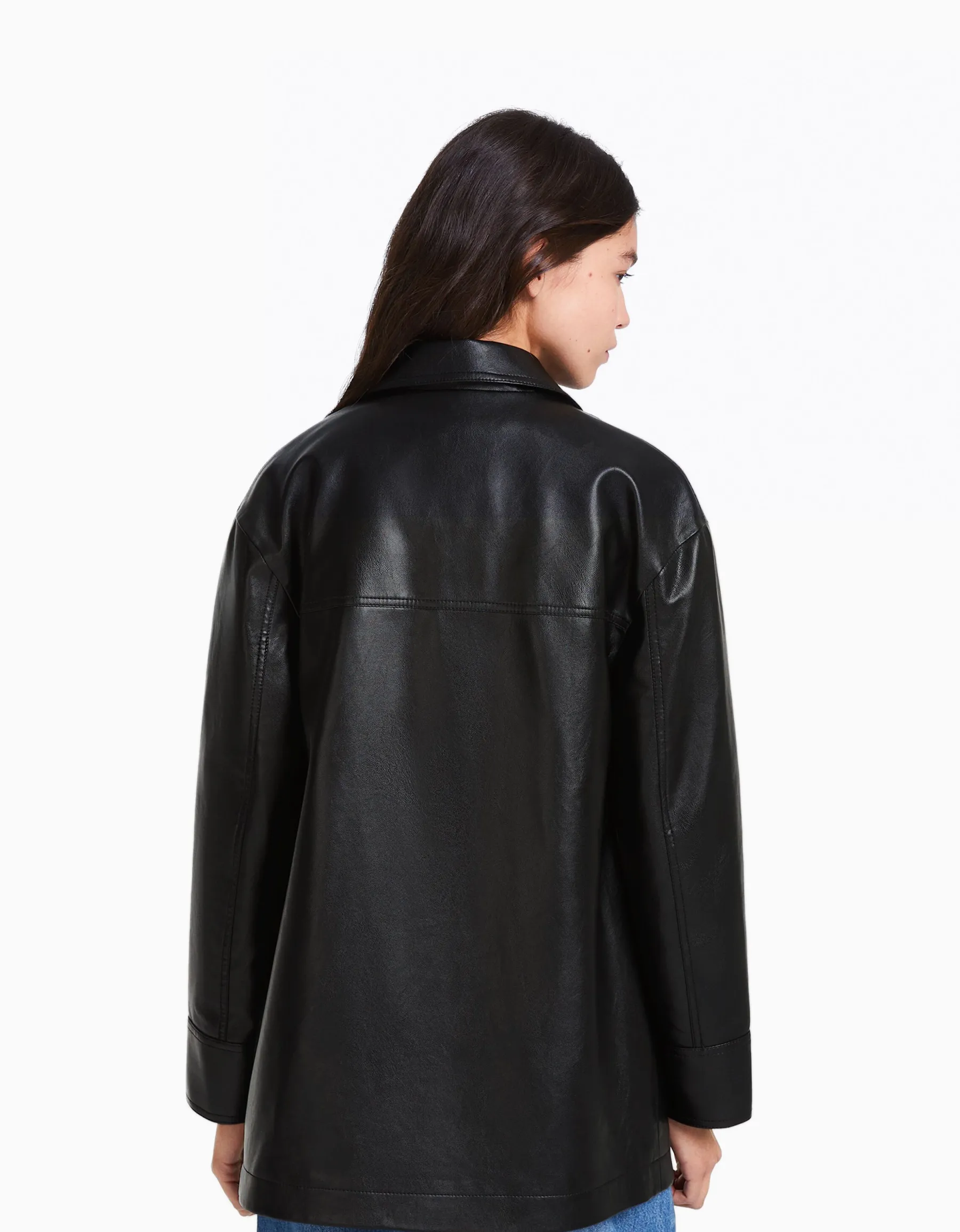 BERSHKA Manteau court similicuir Noir Sale