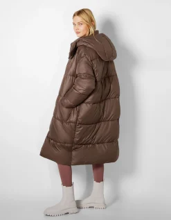 BERSHKA Manteau doudoune long capuche Taupe Cheap