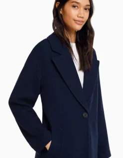 BERSHKA Manteau laine mélangée épaules tombantes Sable Sale