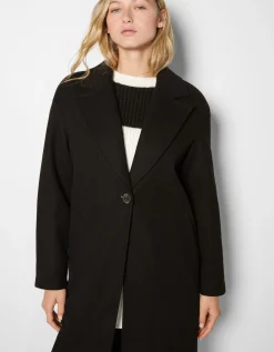 BERSHKA Manteau laine mélangée épaules tombantes Sable Outlet