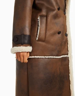BERSHKA Manteau long double face Marron Shop