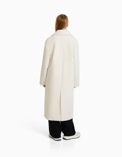 BERSHKA Manteau long épaules tombantes Écru Cheap