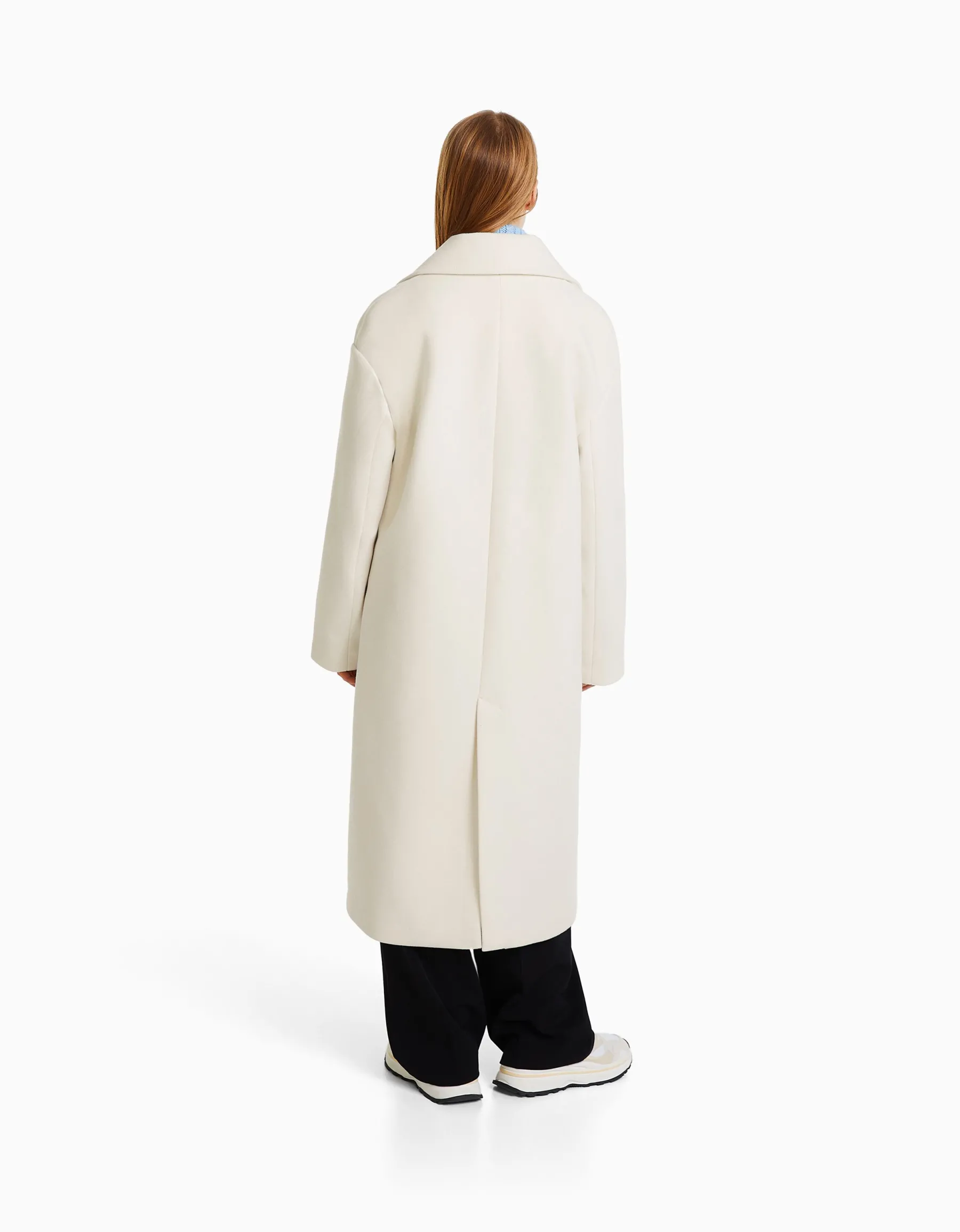 BERSHKA Manteau long épaules tombantes Écru Cheap